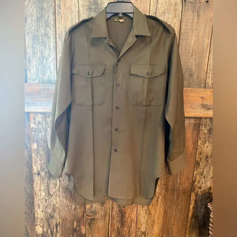 Military Army Green Outdoor Camping Wool Blend Heavy Long Sleeve Collar Shirts